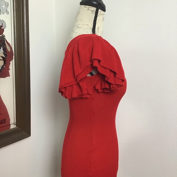 Fashion Nova-Ruffled Sleeved Bodycon Sweater Dress - Picture 3 of 8